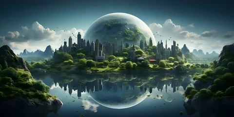 Foto auf Acrylglas Fantasielandschaft Fantasy illustration of nature, city, fictional world.