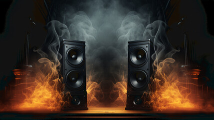 Burning speaker music style background - obrazy, fototapety, plakaty