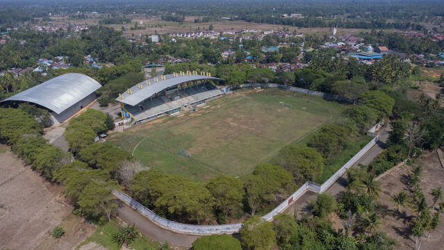 Aerial view of the building with the words Murakata Barabai sports stadium or murakata sports field, athlete training ground, football field