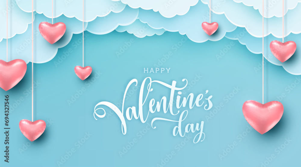 Wall mural valentines day greeting background in papercut realistic style - Wall murals