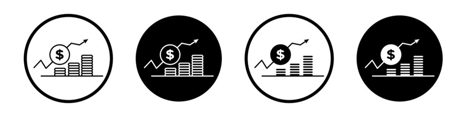 Fees Increase icon set. inflation raise vector symbol. wage increase sign in black filled and outlined style. - obrazy, fototapety, plakaty