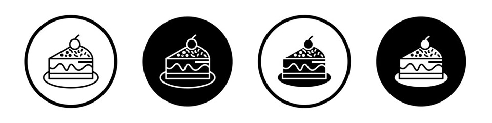 Cake icon set. Cheese cake slice vector icon. portion cake piece logo symbol in black filled and outlined style - obrazy, fototapety, plakaty