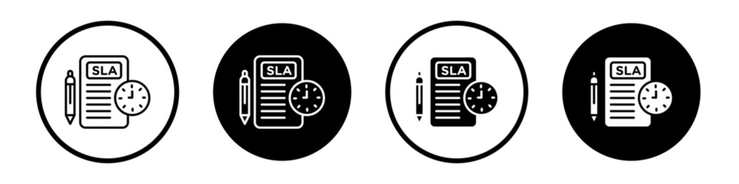 SLA icon set. Business Service Level Agreement vector symbol in black filled and outlined style.