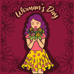 Women's day hand drawn illustration vector, isolated in floral background