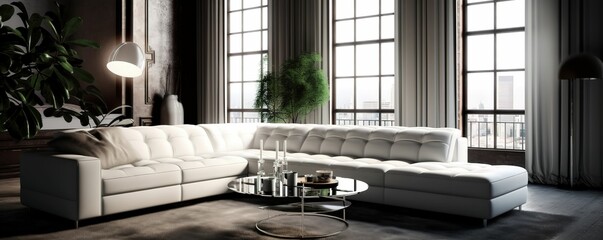 white sofa in living room - obrazy, fototapety, plakaty
