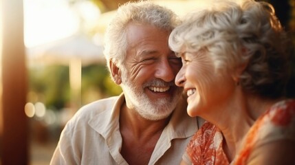Smiling Elderly Couple Enjoying a Warm Sunset Together