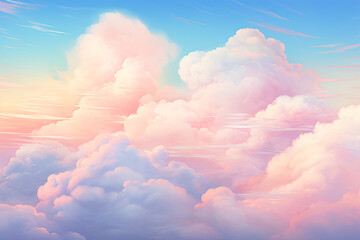 Pastel Holographic Gradient Clouds Against Soft Pink Sky
