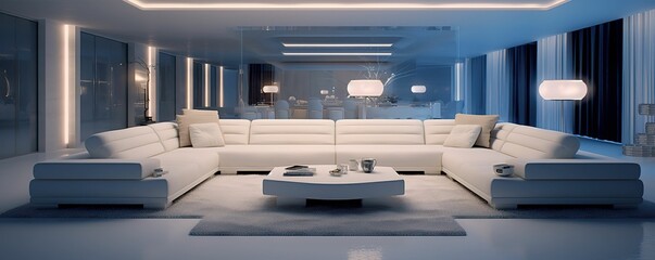 white sofa in living room - obrazy, fototapety, plakaty