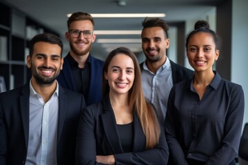Obraz premium Portrait of a group of business people standing in a row in office