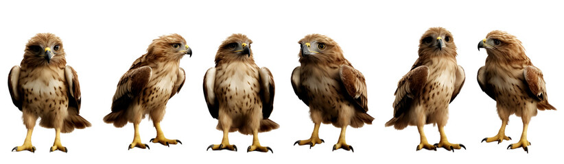 Fototapeta premium Set of common buzzard bird multi pose, clipart, isolated on transparent or white background