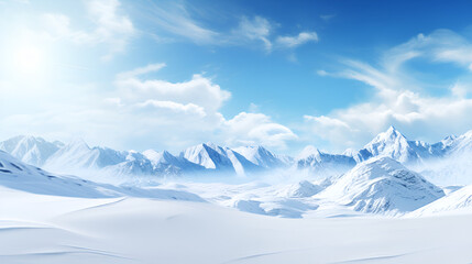 snow covered mountains.Christmas snowfall background snow winter landscape.AI Generative 