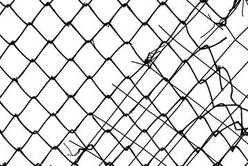 Fototapeta premium The texture of the metal mesh on a white background. Torn steel, metal mesh with holes. fence 