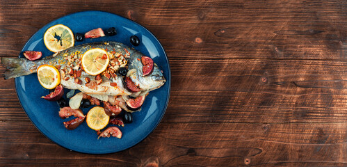 Tasty fried dorado or gilt head bream fish