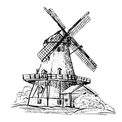 Old Mill Contour Drawing - 694332596