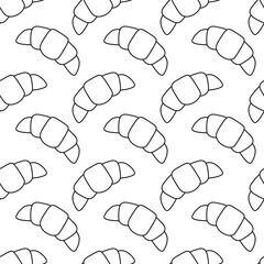 Croissants seamless pattern. Black doodle style. Vector food background.