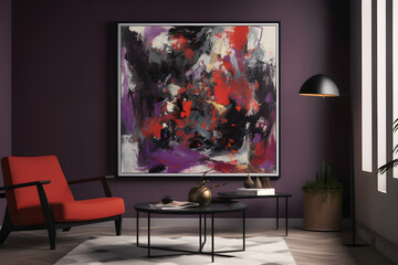 The mesmerizing blend of vibrant shades of purple and red creates a captivating abstract painting that unfolds in a scenic environment.