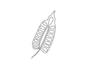 Continuous one simple single abstract line drawing of monstera leaf icon in silhouette on a white background. Linear stylized.