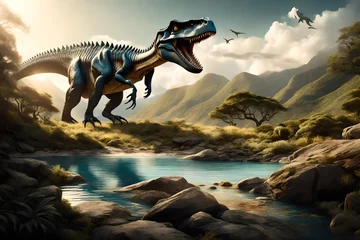 Tuinposter dinosaur in the mountains © NB arts