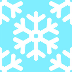 Simple white snowflakes on a blue background. Abstract contour pattern. Seamless pattern with editable stroke. Isolated. Background for paper, cover, fabric, textile, dishes, interior decor.