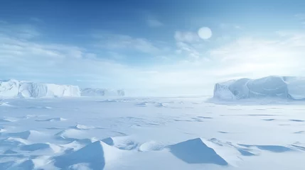 Foto op Plexiglas Arctic winter landscape with large glaciers frozen sea and blizzards © pier