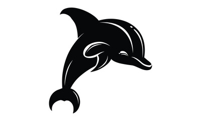 "Sleek Noir Dolphin: Captivating Stylized Black Silhouette Vector Design"