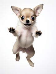 Obraz premium Chihuahua puppy with happy face jumping pose isolated on white background