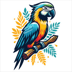 illustration of a parrot in a tree, parrot colorful vector design