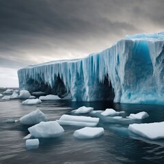A glacier melting rapidly into the sea