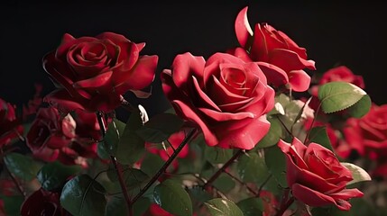 Decorations of Red Roses Blooms on White Background