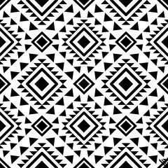 Ethnic southwest tribal navajo ornamental seamless pattern fabric black and white design for textile printing 