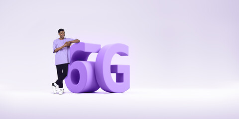 African man pointing at 6G sign