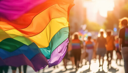 Gay Rainbow Flag Parade in Summer , LGBQ concept - obrazy, fototapety, plakaty