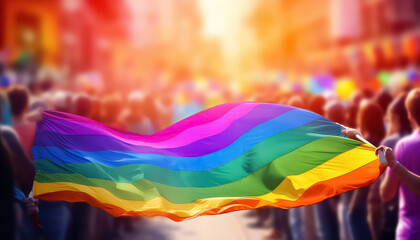 Flag on rainbow street background , LGBQ concept