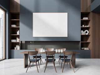 Modern home living room interior with chairs and dining table, mockup frame