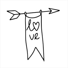 Vector doodle arrow, heart and inscription love. Valentine's Day