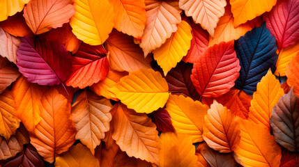 Background of dry autumnal leaves, different brights colors.