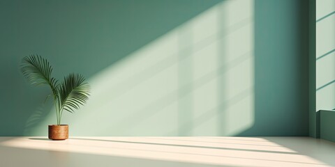 Minimalistic room with shadows of window for product presentation; abstract studio backdrop.