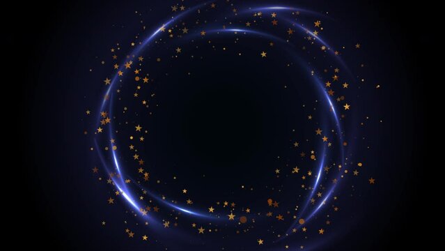 Glowing violet circle and shiny sparkling stars and dots abstract background. Retro neon luxury abstraction. Seamless looping motion design. Video animation Ultra HD 4K 3840x2160