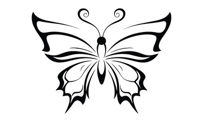 "Sleek Noir Butterfly: Captivating Stylized Black Silhouette Vector Elegance"