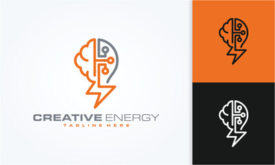 Creative logo with technology brain and energy