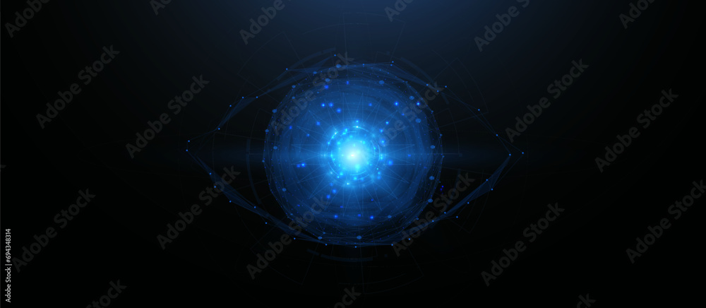 Aufkleber Digital eye. Cyber Security. Futuristic, technology eye display concept. Low polygonal and wireframe style. Vector illustration