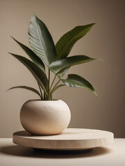Botanical Elegance: Leafy Green in Stone Vase