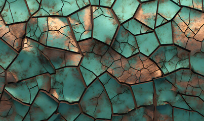 Cracked green Dragen Hide copper rust bronze aluminium rough Tileable Texture, Generative AI