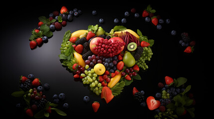 Vegetables in the shape of a heart. Healthy and eco food for diet. Vegetables love