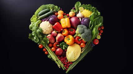 Vegetables in the shape of a heart. Healthy and eco food for diet. Vegetables love - obrazy, fototapety, plakaty