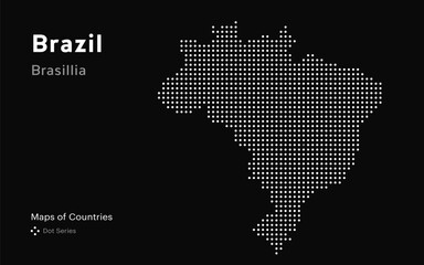 Brazil vector Map with a capital of Brasilia  Shown in a Dot Pattern World Countries vector maps. Microchip Series