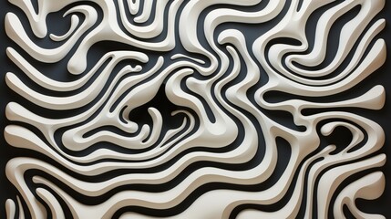 A mesmerizing fusion of opposing forces, this abstract art piece features a dynamic white and black wavy pattern that embodies the concept of duality and captivates with its intricate motif
