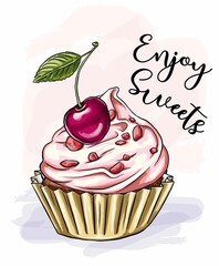 sweet mouthwatering dessert, romantic date, digital printing, t-shirt design, stickers