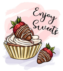 sweet mouthwatering dessert, romantic date, digital printing, t-shirt design, stickers