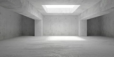 Fotobehang Abstract empty, modern concrete room with ceiling opening, beams and pillars and rough floor - industrial interior background template © Shawn Hempel